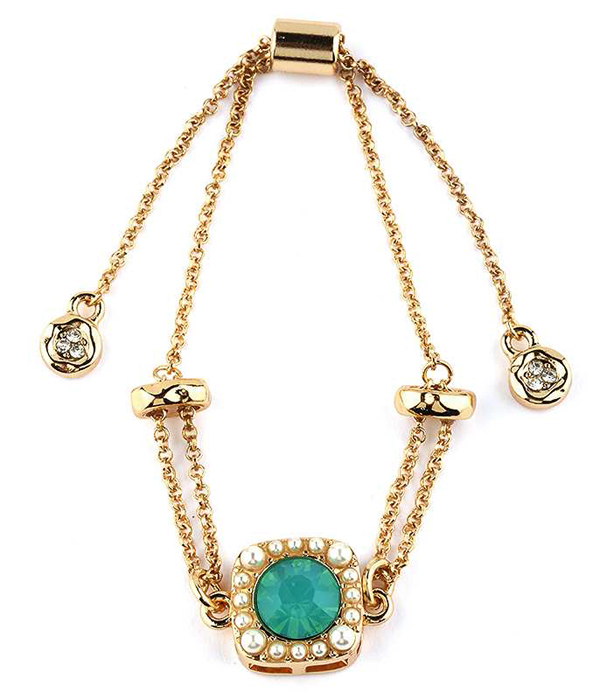 Crystal and pearl pendant adjustable chain bracelet