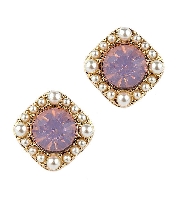 Smokey stone and pearl stud earring