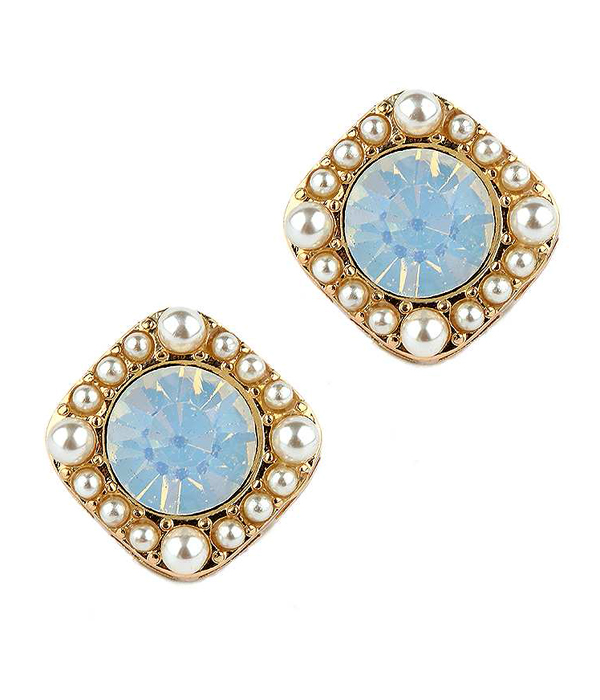 Smokey stone and pearl stud earring