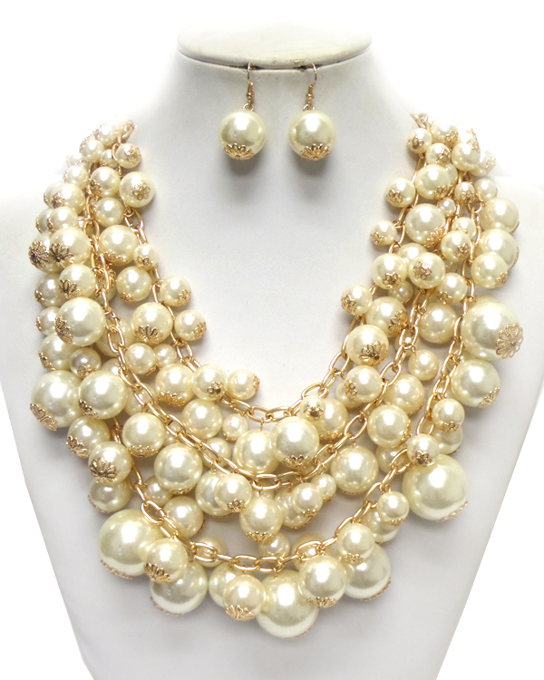 Multi layered pearl chunky necklace set