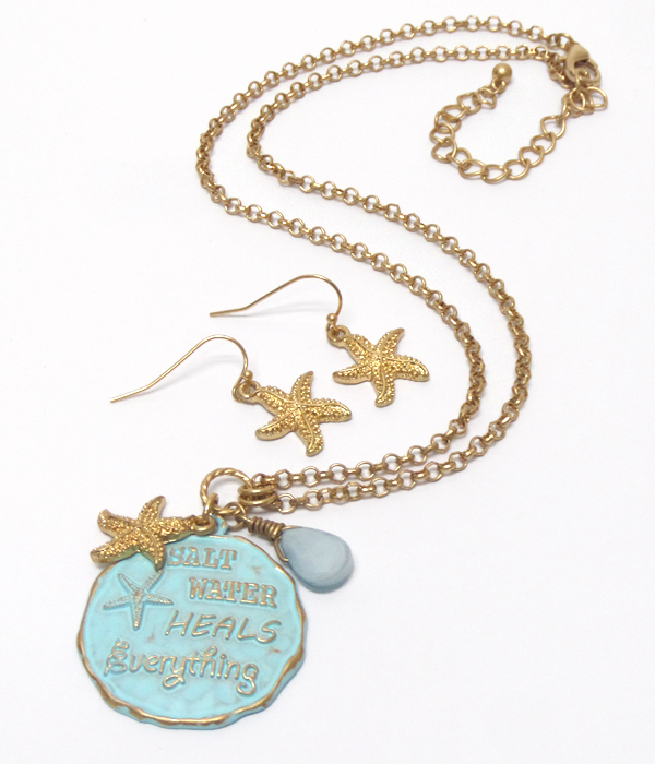 Handmade and painted sealife pendant necklace set - salt water heals everything