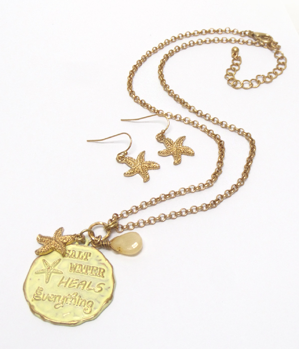 Handmade and painted sealife pendant necklace set - salt water heals everything