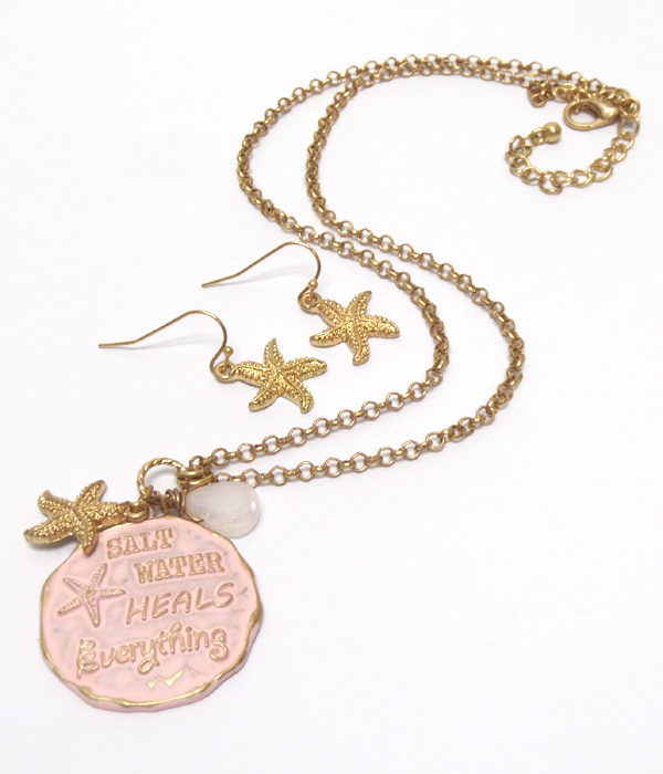 Handmade and painted sealife pendant necklace set - salt water heals everything