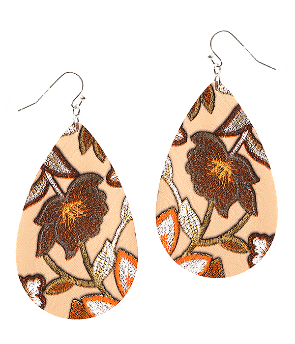 Flower pattern fabric teardrop earring