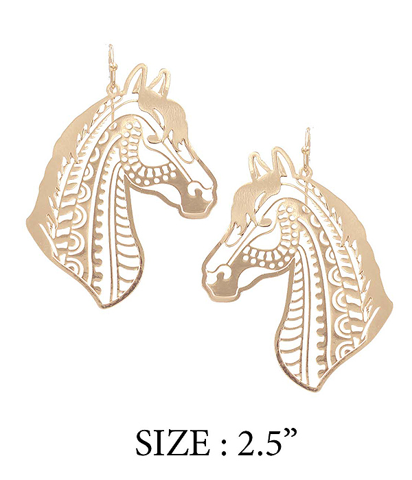 Farm theme laser cut paper thin metal filigree earring - horse