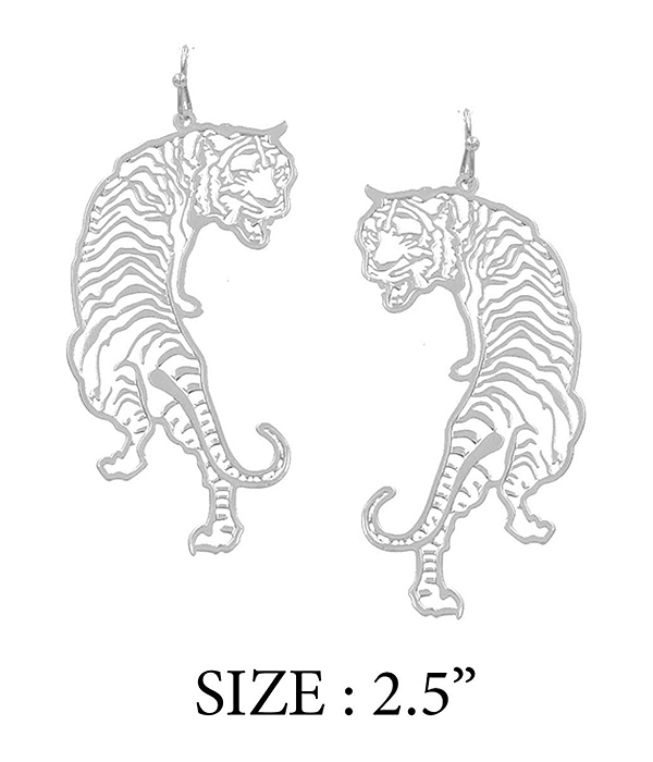 LASER CUT PAPER THIN METAL FILIGREE EARRING - TIGER