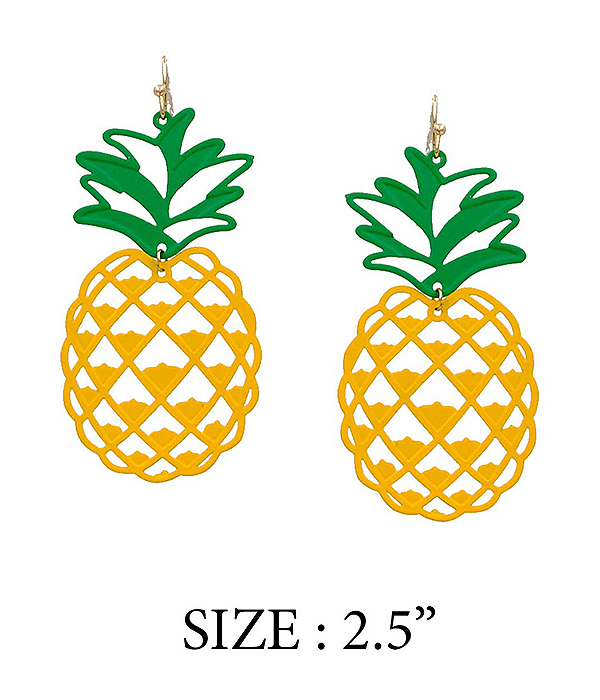 TROPICAL THEME LASER CUT PAPER THIN METAL FILIGREE EARRING - PINEAPPLE