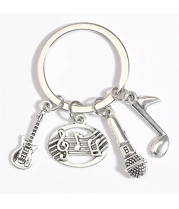 MUSIC THEME KEYCHAIN - GUITAR MICROPHONE