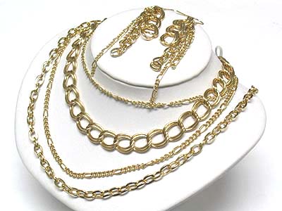 Multi layer chain long necklace and earring set