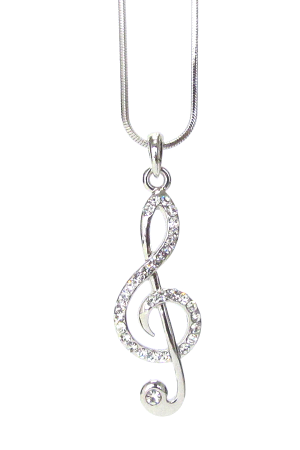 Made in korea whitegold plating crystal music note pendant necklace