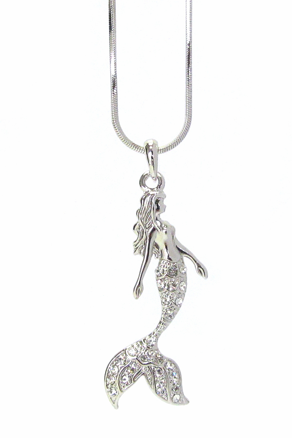 WHITEGOLD PLATING CRYSTAL MERMAID PENDANT NECKLACE