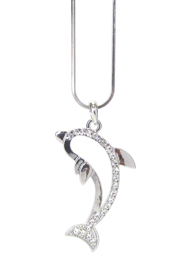 WHITEGOLD PLATING CRYSTAL DOLPHIN PENDANT NECKLACE