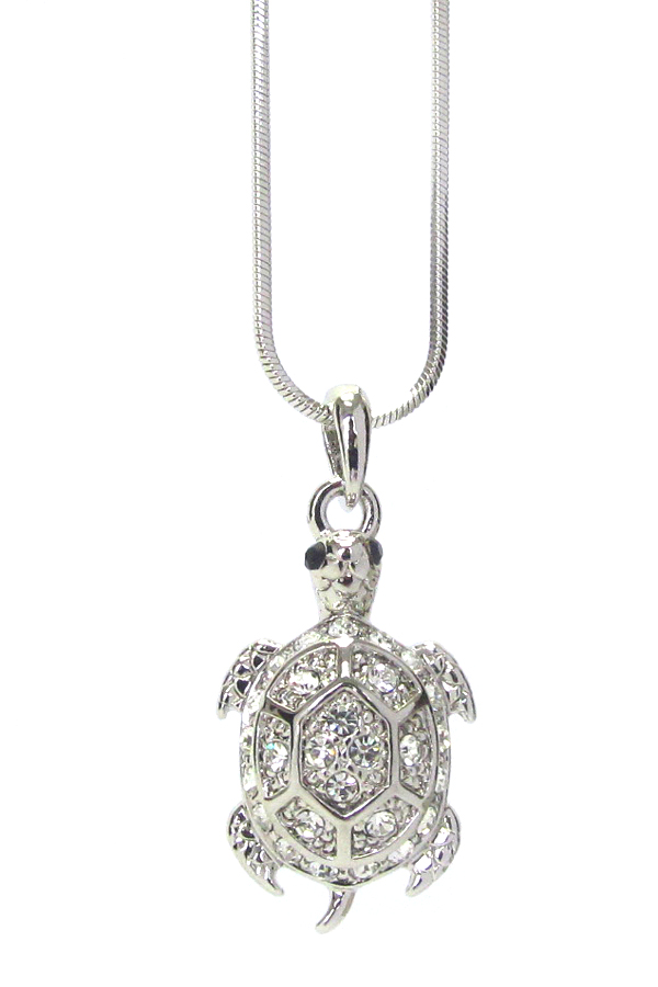 WHITEGOLD PLATING CRYSTAL TURTLE PENDANT NECKLACE