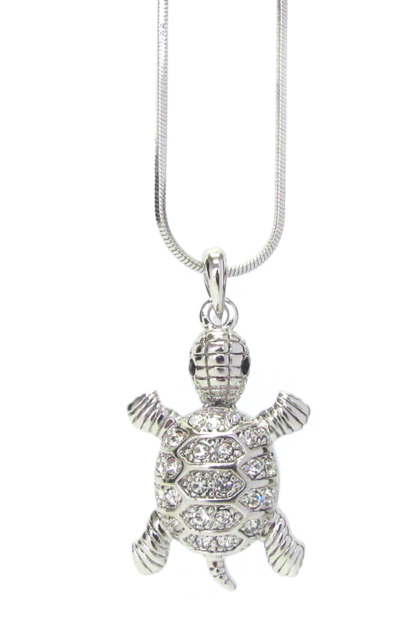 WHITEGOLD PLATING CRYSTAL TURTLE PENDANT NECKLACE