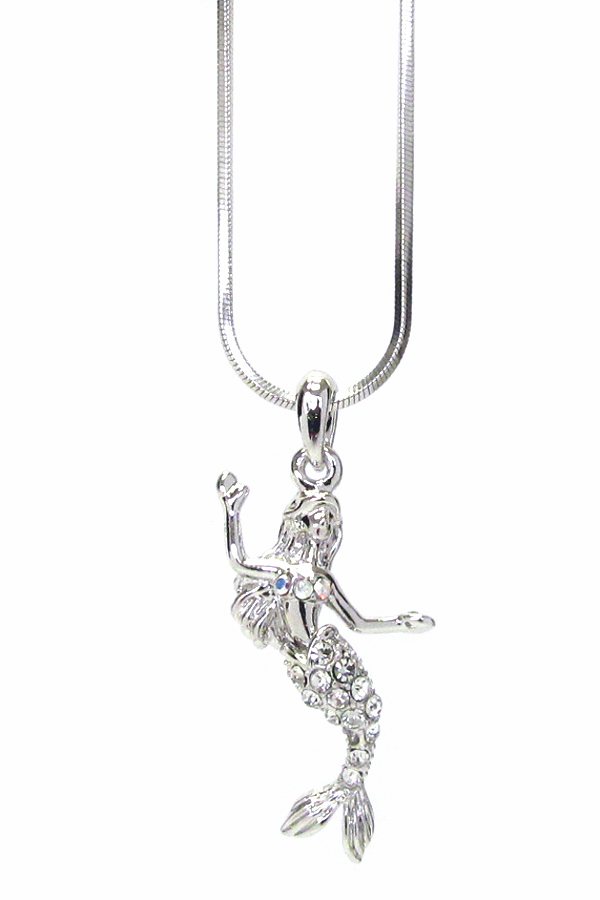 MADE IN KOREA WHITEGOLD PLATING CRYSTAL MERMAID PENDANT NECKLACE