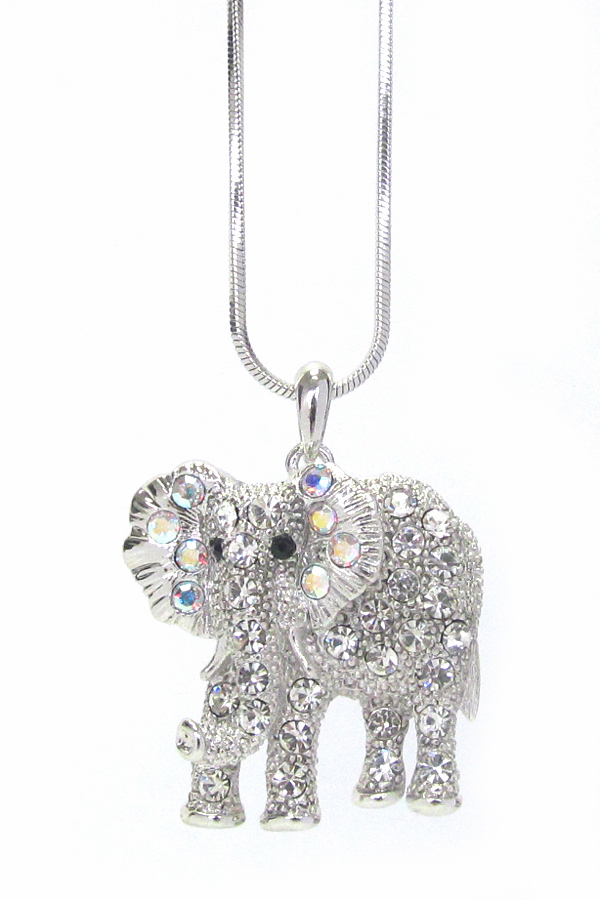 MADE IN KOREA WHITEGOLD PLATING CRYSTAL ELEPHANT PENDANT NECKLACE