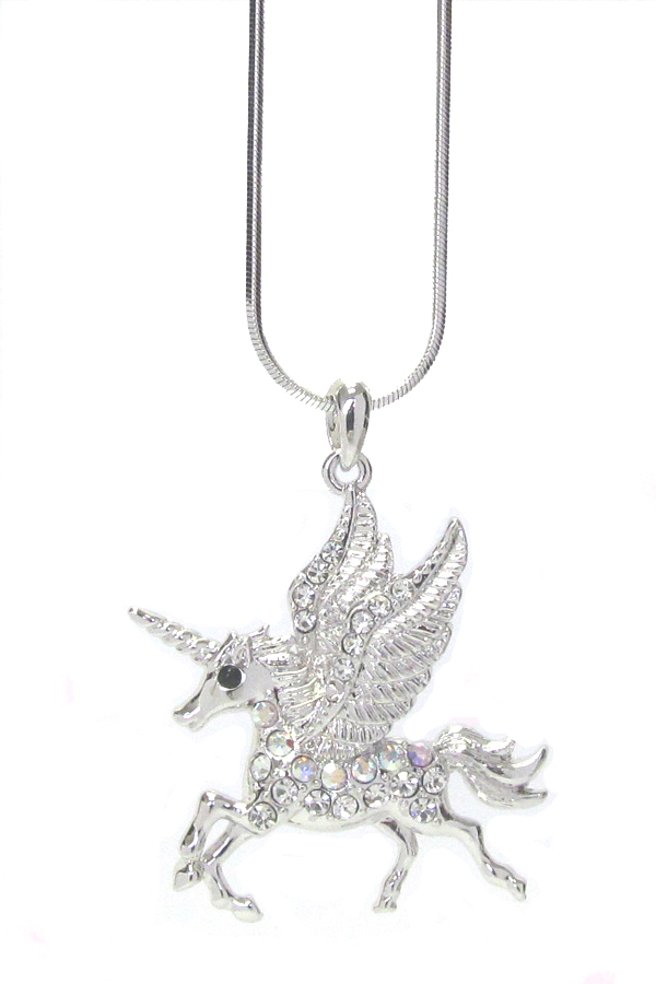 WHITEGOLD PLATING CRYSTAL UNICORN PENDANT NECKLACE