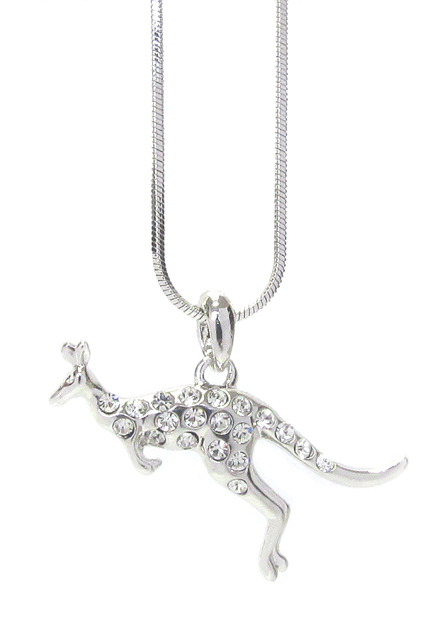 WHITEGOLD PLATING CRYSTAL KANGAROO PENDANT NECKLACE