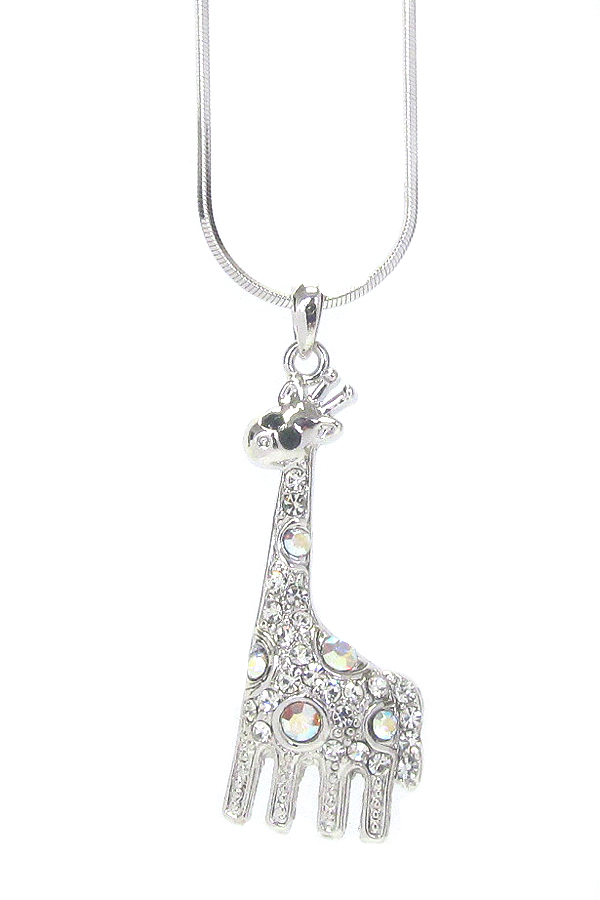 WHITEGOLD PLATING CRYSTAL GIRAFFE PENDANT NECKLACE