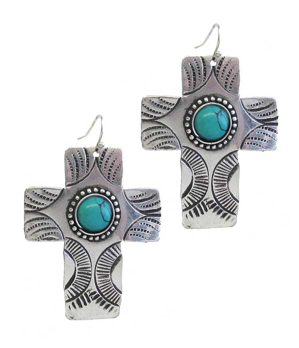 WESTERN STYLE TURQUOISE EARRING - CROSS