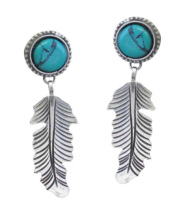 WESTERN STYLE TURQUOISE EARRING - FEATHER