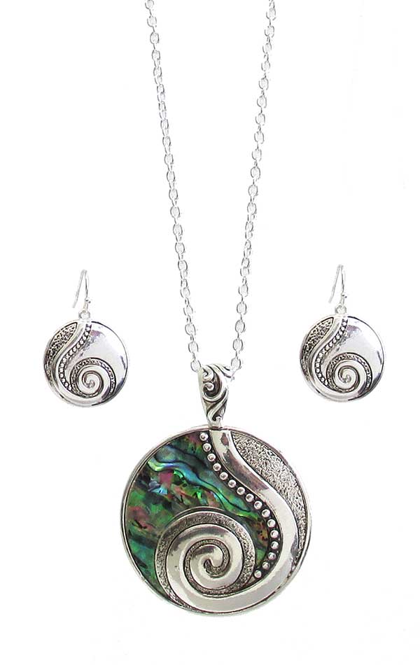 ABALONE WAVE DISC PENDANT NECLACE SET