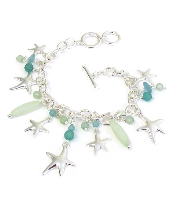 SEALIFE THEME MULTI CHARM TOGGLE BRACELET - STARFISH SEA GLASS