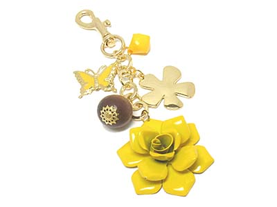 Enamel covered tulip and metla clover and wood ball key holder