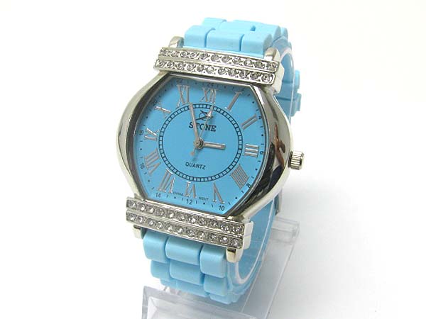 Double crystal line deco rubber band fashion watch