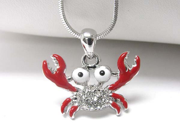Made in korea whitegold plating crystal and metal epoxy crab pendant necklace