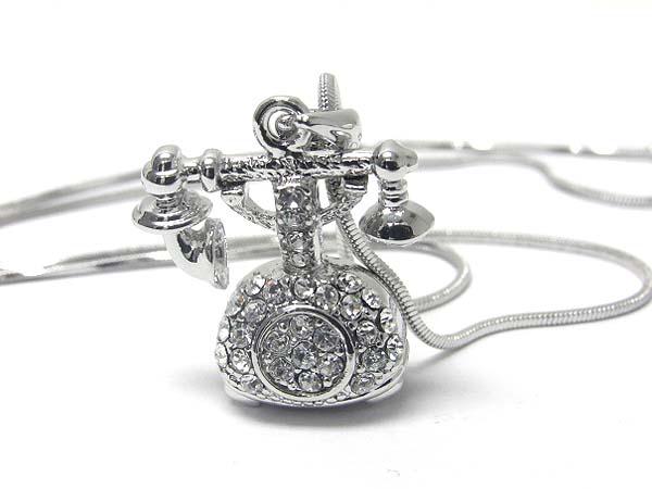 Made in korea whitegold plating crystal miniature phone pendant necklace
