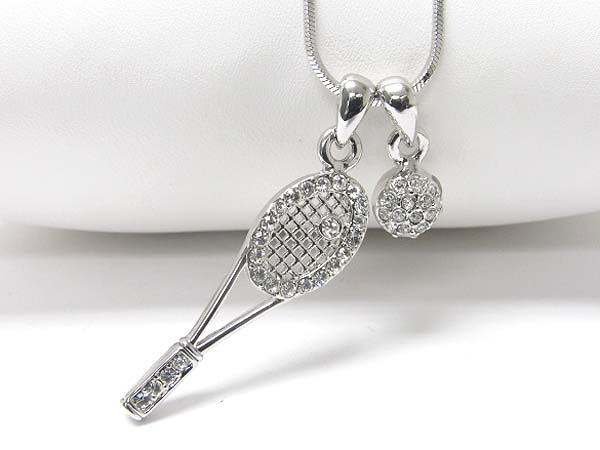 Made in korea whitegold plating crystal miniature tennis racket and ball pendant necklace
