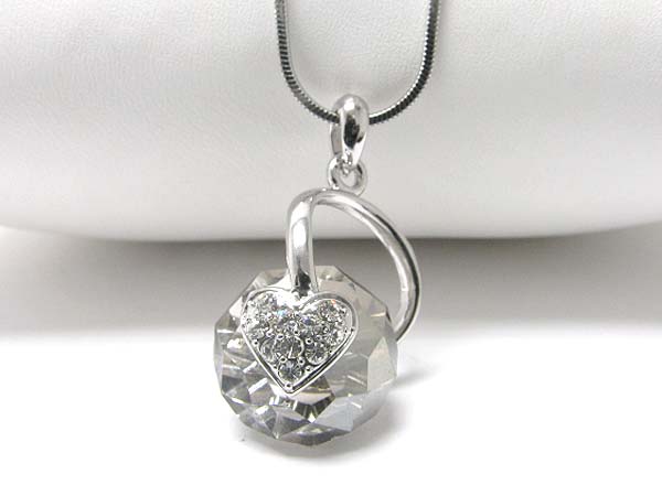 Made in korea whitegold plating heart and facet crystal ball pendant necklace