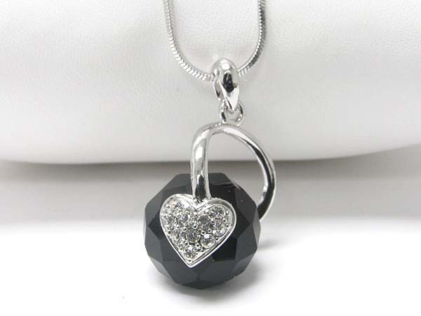 Made in korea whitegold plating heart and facet crystal ball pendant necklace