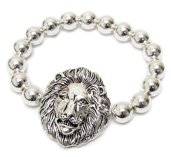 Lion head and metal ball rihanna style stretch bracelet