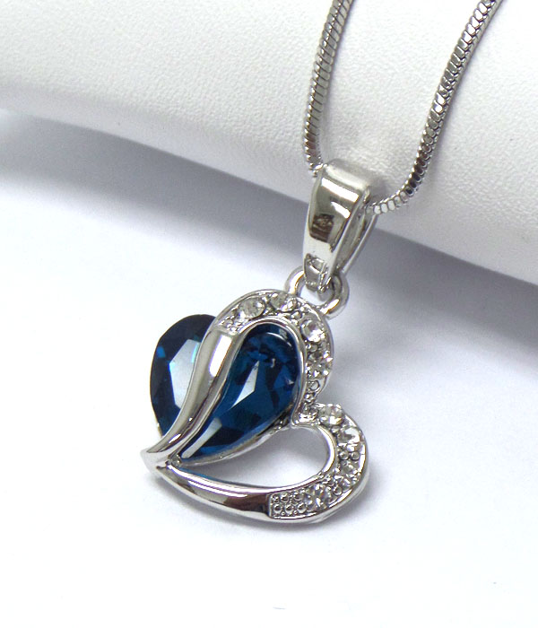Made in korea whitegold plating crsytal heart pendant necklace -valentine