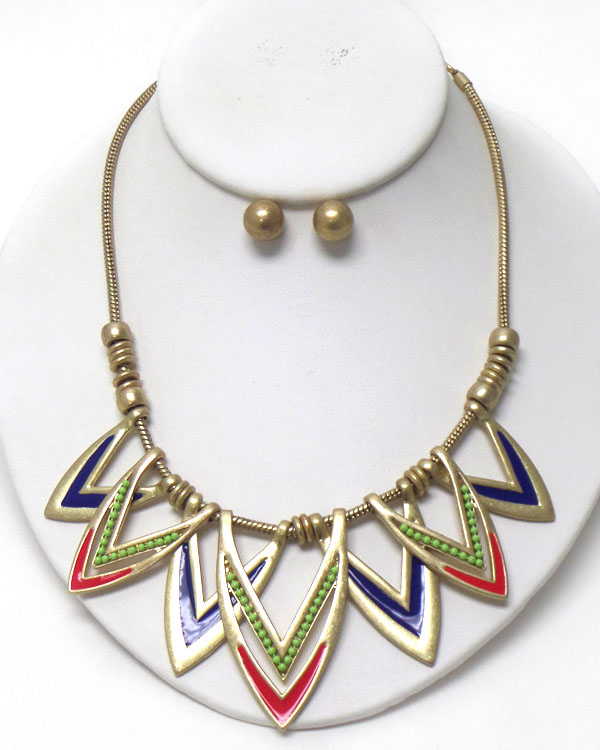 Seed bead and epoxy multi chevron drop necklace earring set