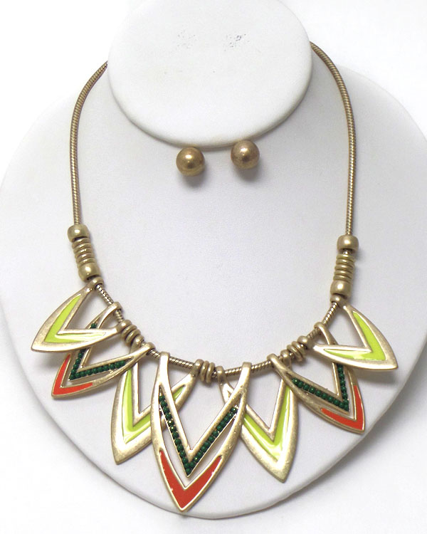 Seed bead and epoxy multi chevron drop necklace earring set