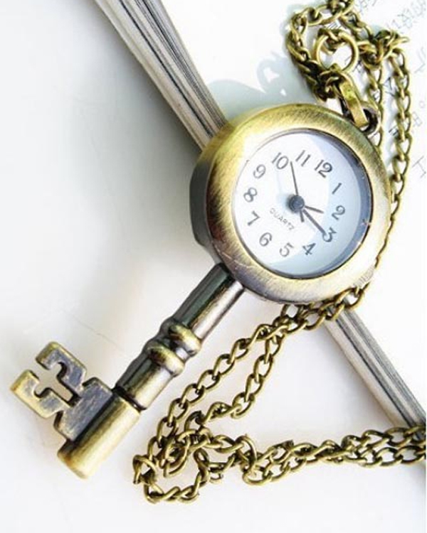 Burnish metal key watch pendant necklace