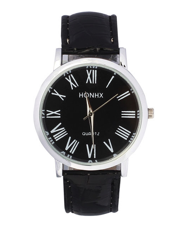 Roman dial leather band watch