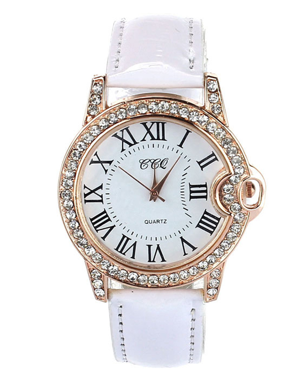 Crystal stud designer inspired leather band watch
