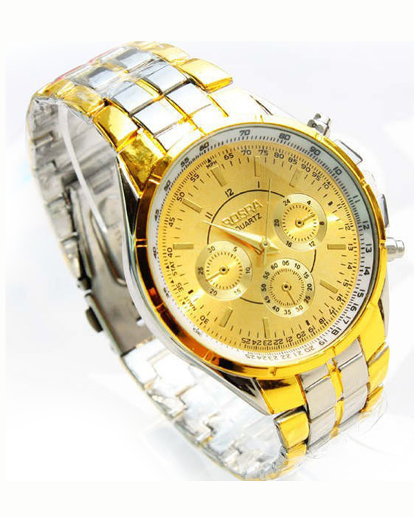 Two tone metal band  mens watch