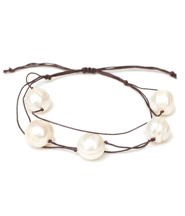 Genuine fresh water pearl cord pull tie bracelet
