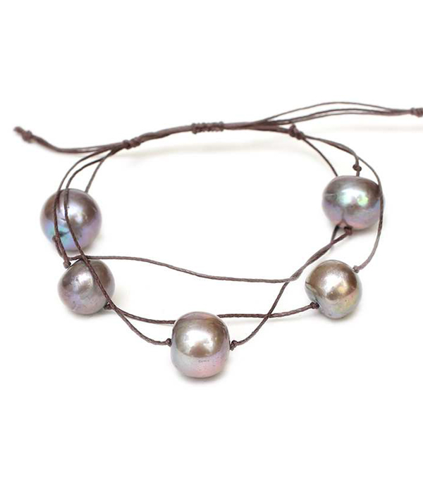 Genuine fresh water pearl cord pull tie bracelet