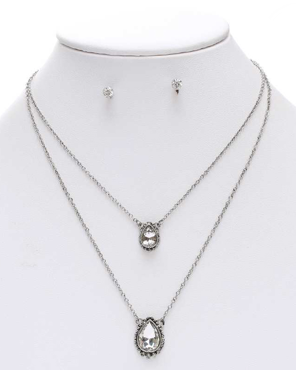 Teardrop glass double layer necklace set