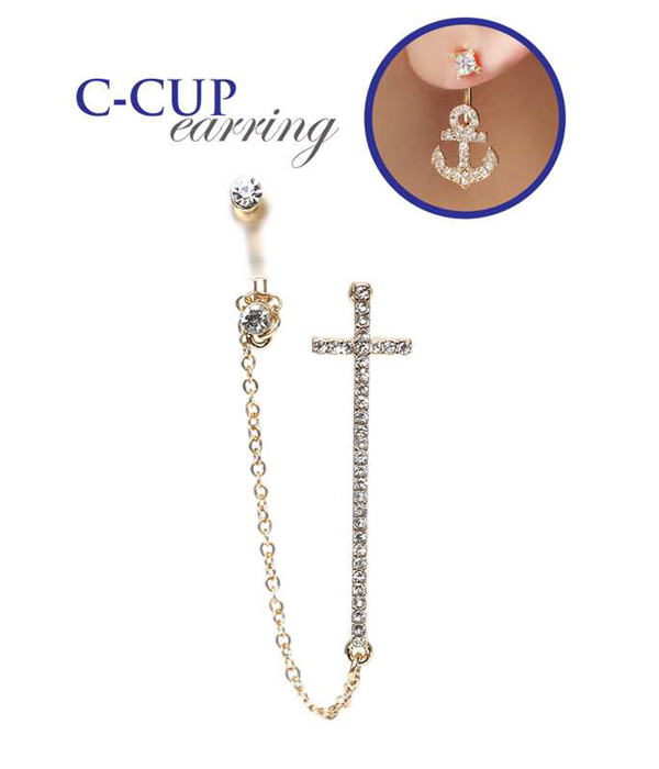 CRYSTAL CROSS AND CHAIN DROP EARRING - C CUP