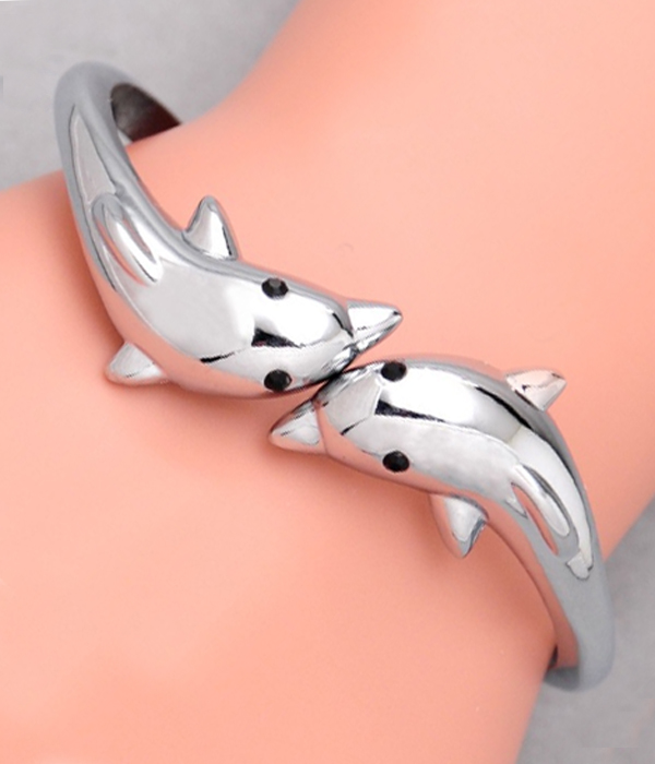 Double dolphin bangle bracelet