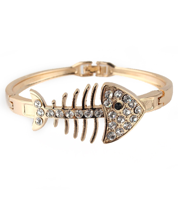 Crystal fish bone bangle bracelet