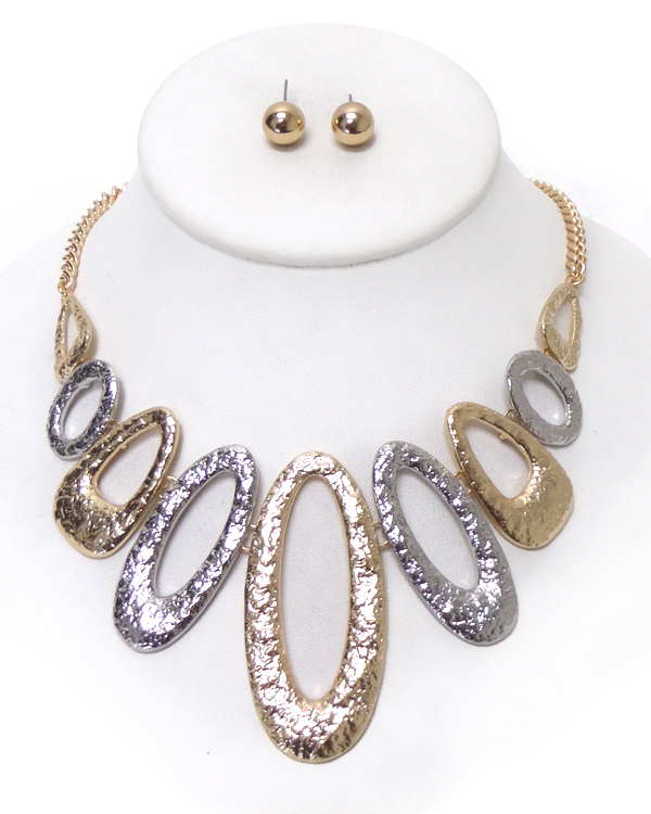 Hammered multi oval link necklace set