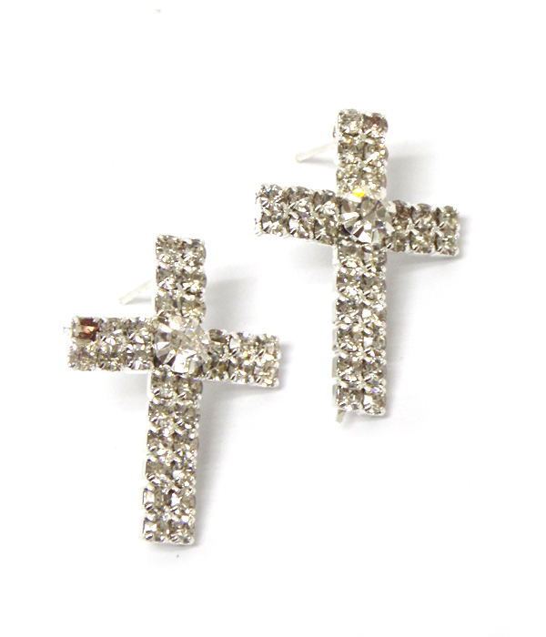Crystal cross earring